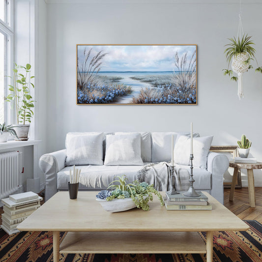 KLAKLA Beach Wall Art - Blue Large Canvas Art Living Room Wall Decor Sea Wave Picture Artwork Modern Bedroom Office Home Decor - 48x24 Inches