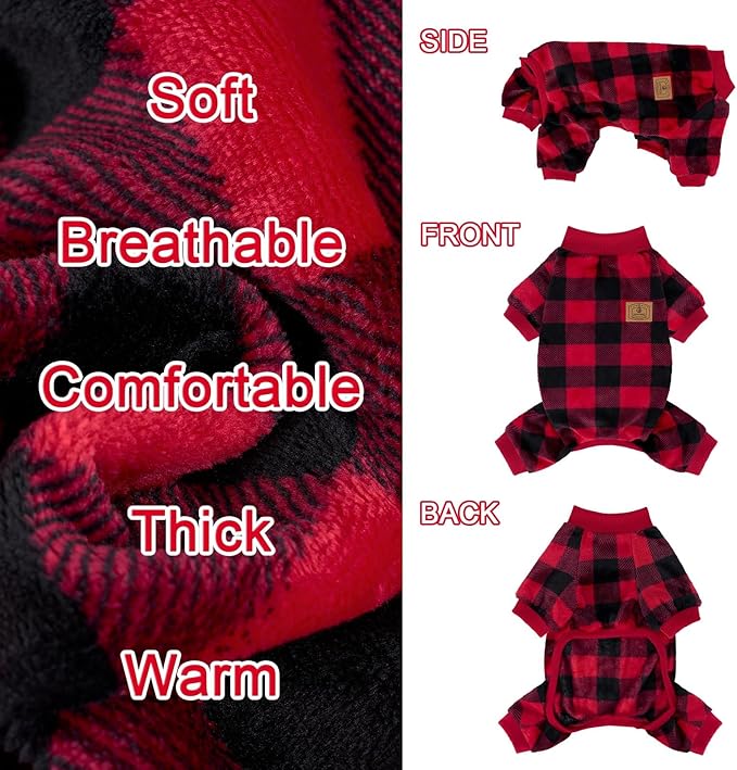 XPUDAC Dog Christmas Sweater Plaid Dog Pajamas for Small Medium Dogs Girl Boy Fleece Puppy Clothes Outfit for Winter, M