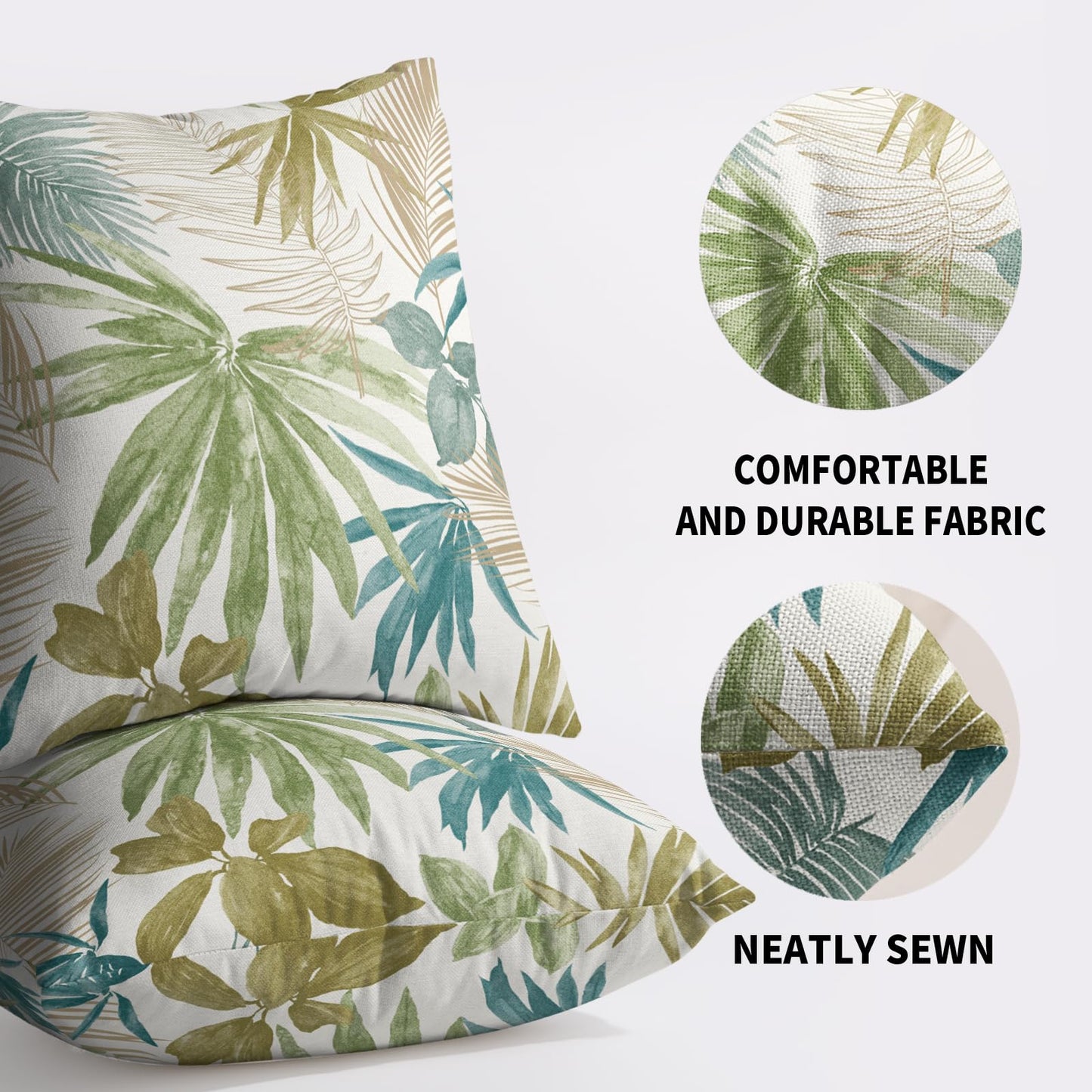 Smozenith Tropical Pillow Covers 18X18 Set of 2, Green Blue Teal Brown Palm Leaf Summer Print Decorative Throw Pillowcases Outdoor Farmhouse Seasonal Cushion Cases Couch Sofa Bed Decor