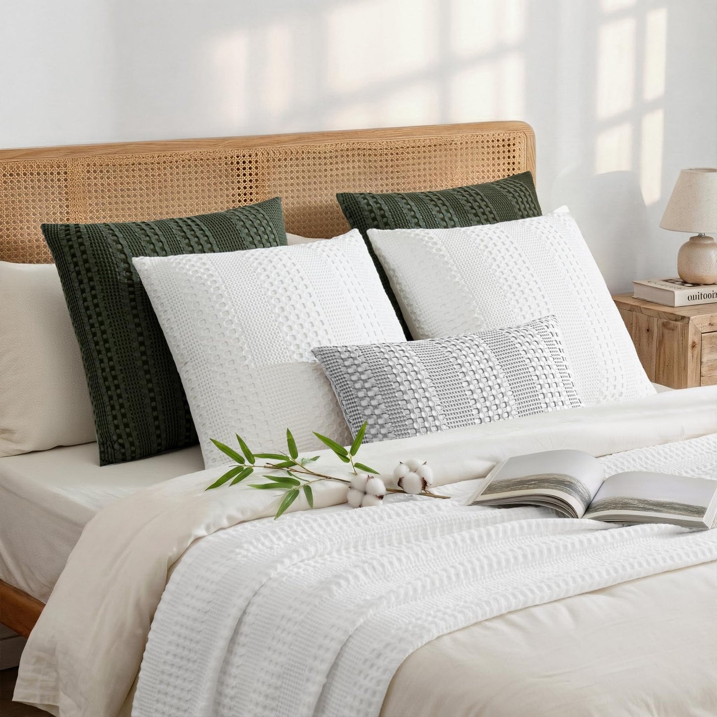 a moment 2 Pack Bamboo Fiber Pillow Covers - Waffle Weave, Ultra Soft & Breathable, Euro Shams Cotton Throw Pillow for Couch, Sofa, Bedroom Living Room 26x26 Inch White