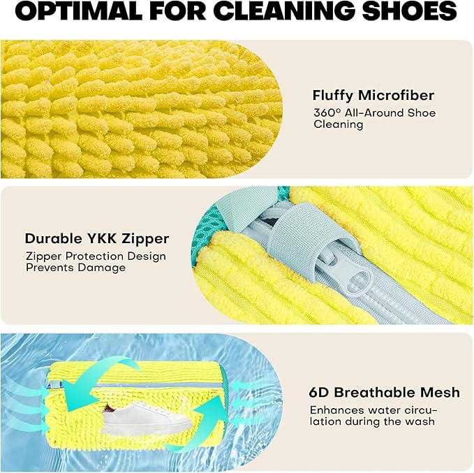 Shoe Washing Machine Bag & Laundry Shoe Bag Set, Reusable Zippered Shoe Cleaning Bag for Sneakers - Includes Mesh Laundry Bags(1PCS + 1PCS Yellow)