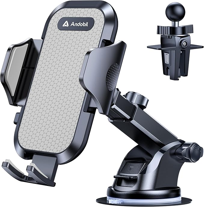 andobil Car Phone Holder, 2025 Military-Grade 89lbs Strongest Suction Phone Holders for Your Car Dashboard/Windshield/Vent Easy Clamp Cellphone Holder Truck Stand for iPhone 17 16 15 Pro Samsung Grey
