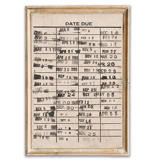 Vintage Wall Art Reading Nook Art Print Vintage Library Date Due Wall Decor Unique Neutral Rustic Canvas Prints Literary Artwork Canvas Prints Rustic Aesthetic Home Decor, 16x24inch Unframed Poster