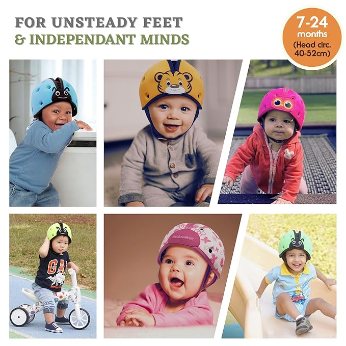 SafeheadBABY Award-Winning Soft Infant Head Protector for Crawling and Walking Expandable Lightweight Baby Safety Helmet 7–24 Months (Head Circ. 40–52 cm) – Owl Blue Green