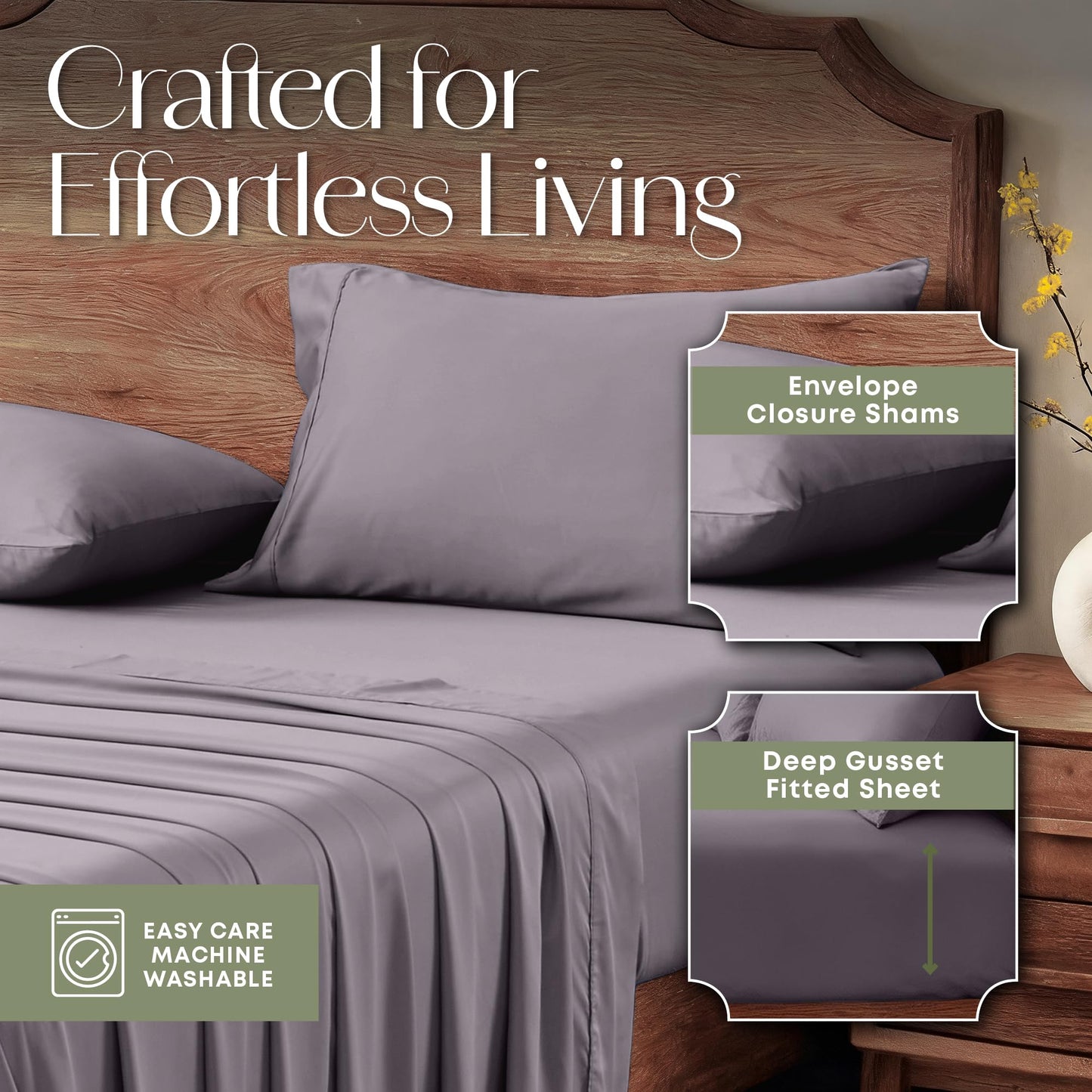 Slumberfy 4-Piece 400 TC Viscose Derived from Bamboo Sheets, King Size - 1 Fitted, 1 Flat, 2 Pillow Cases - Deep Pocket Cooling Viscose-Bamboo Bed Sheets in Magnetic Closure Gift Box, Grey