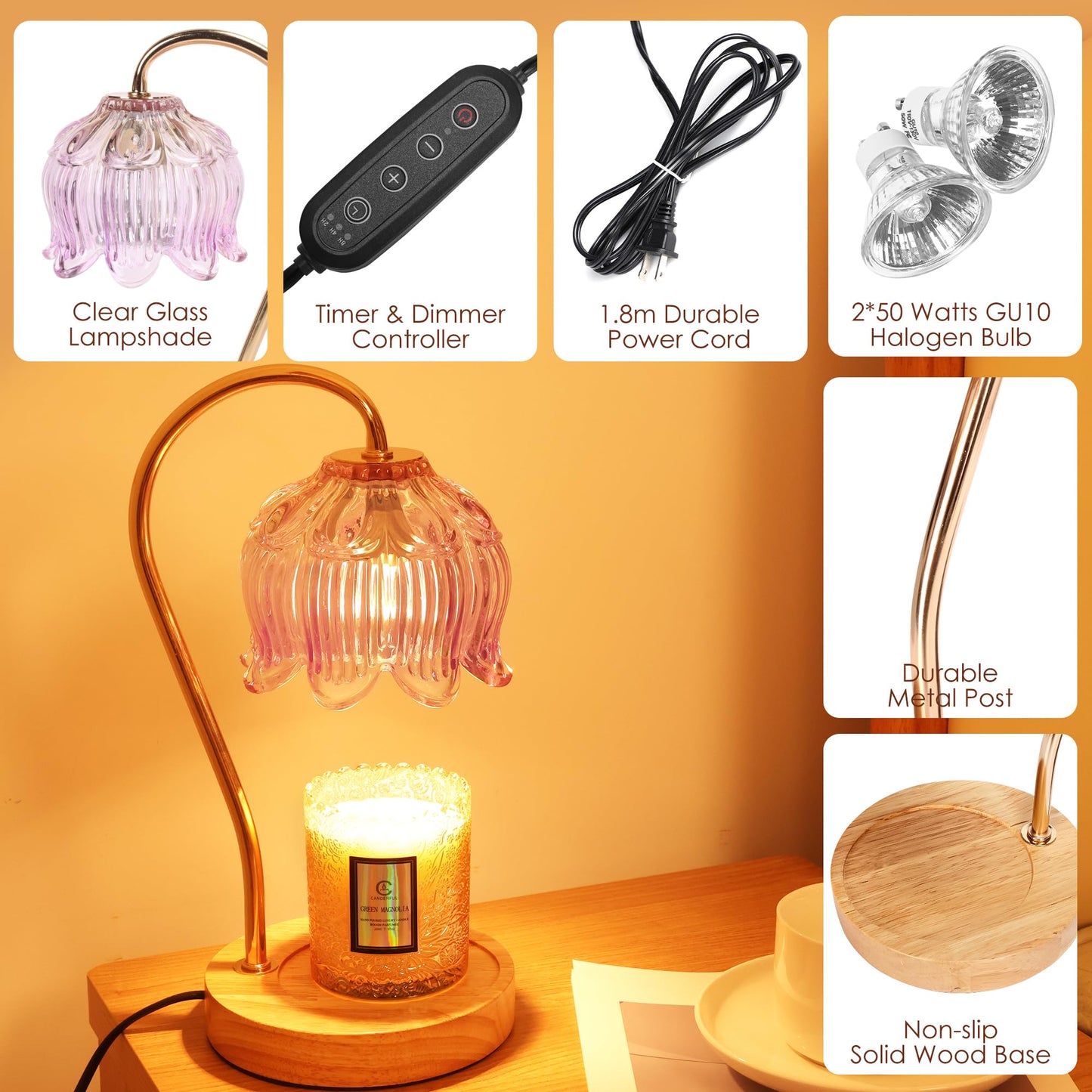 Merrtody Flower Candle Warmer Lamp with Timer & Dimmer - Fits All Jar Scented Candles - Unique Birthday & Mother's Day Gift for Women，Mom，Her
