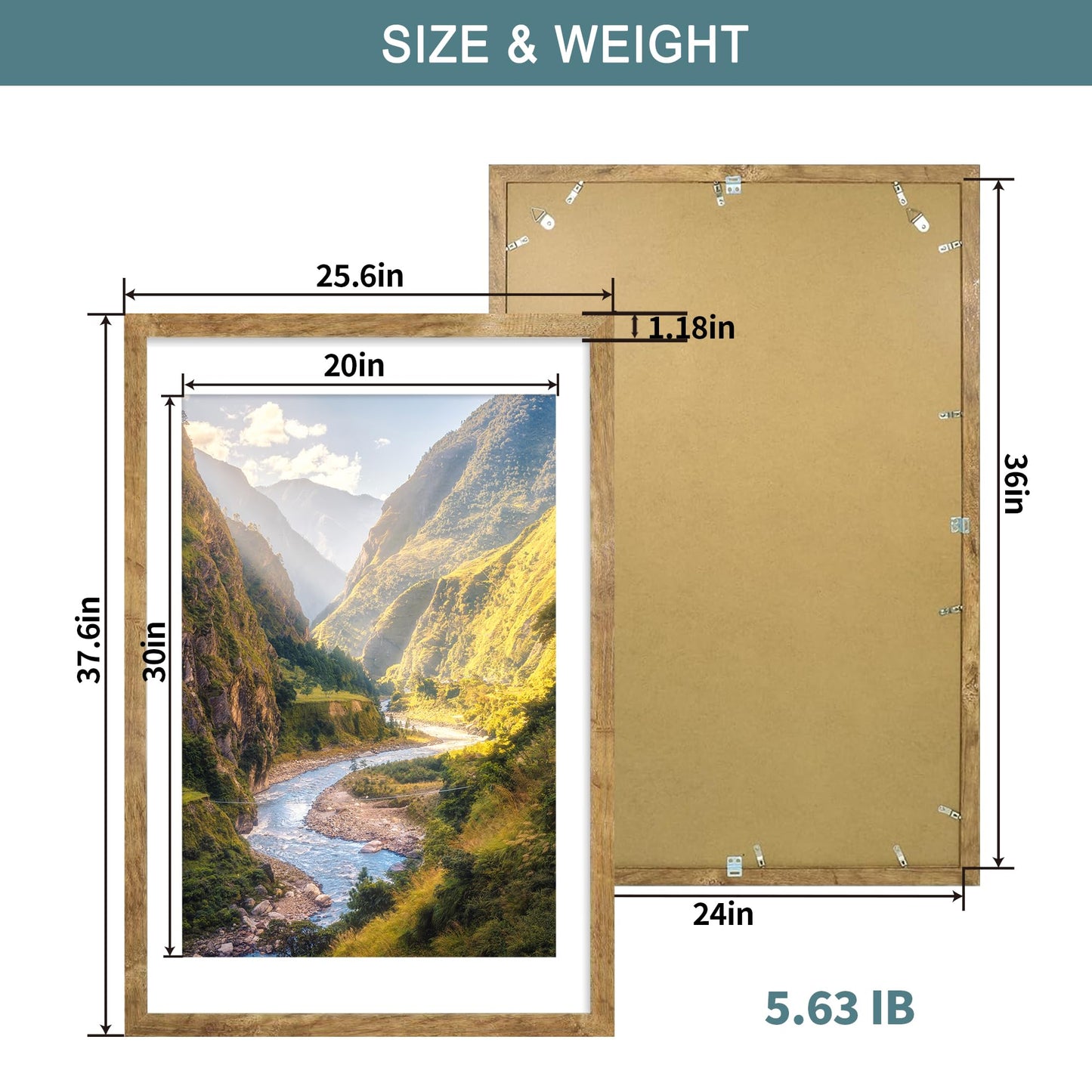 iRahmen 24x36 Poster Frame Set of 2 with Plexiglass, Wooden Rustic Brown Frames Display 20x30 Picture with Mat or 24 x 36 Without Mat, Wall Gallery Mounting Horizontal and Vertical