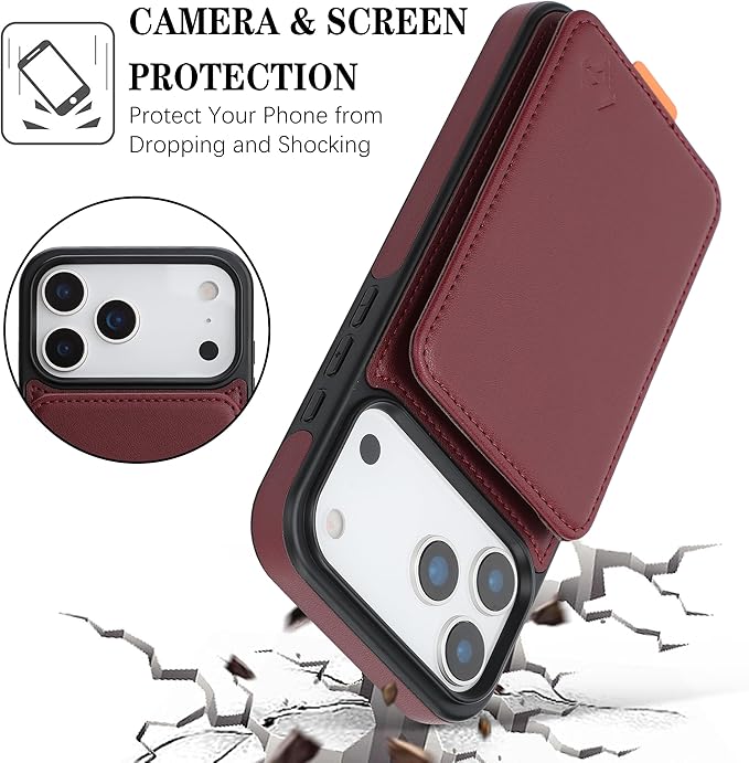 GUERNICA for iPhone 17 Pro (6.3") Case Wallet with Card Holder, RFID Blocking Leather Protection, Shockproof Women Men Phone Case for Apple 17 Pro, Wine Red