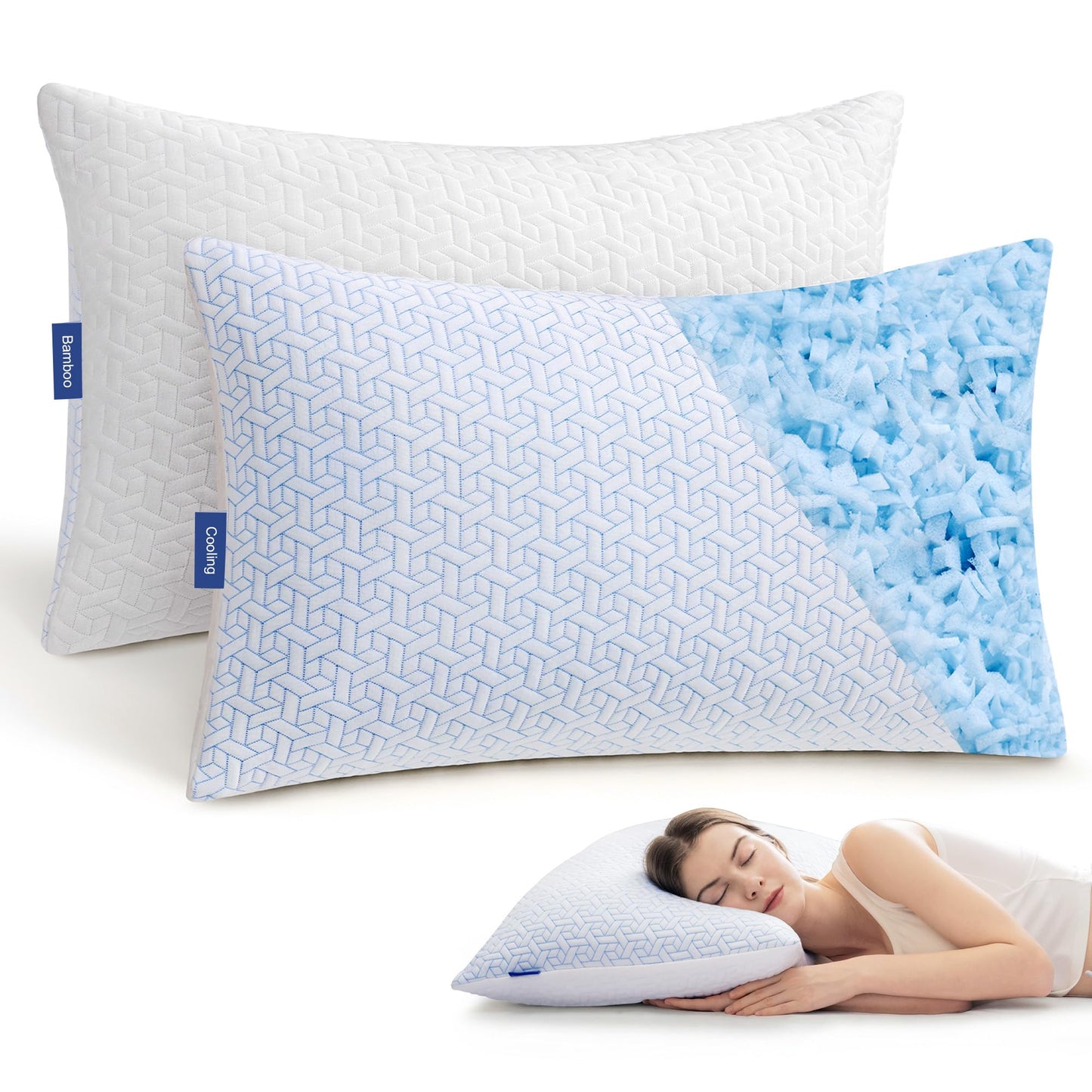 puredown® Cooling Pillows Queen Size Set of 2, Memory Foam Pillows Adjustable Firm Bed Pillows for Sleeping, Cool Pillow for Hot Sleepers with Zipper Removable Pillow Cover