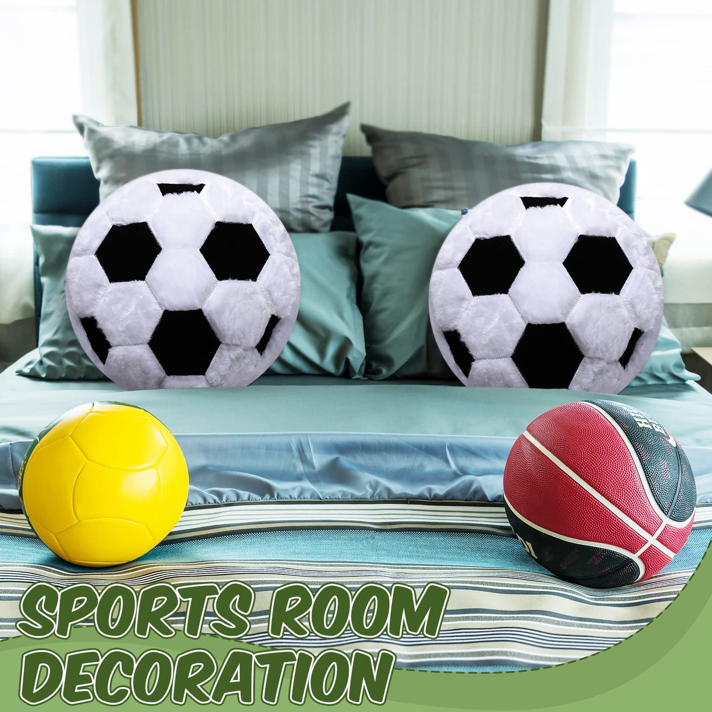 Jetec 2 Pcs Plush Soccer Pillow Fluffy Soccer Room Decor Soft Decorative Throw Pillow Sport Gifts for Bedroom Sofa Playroom