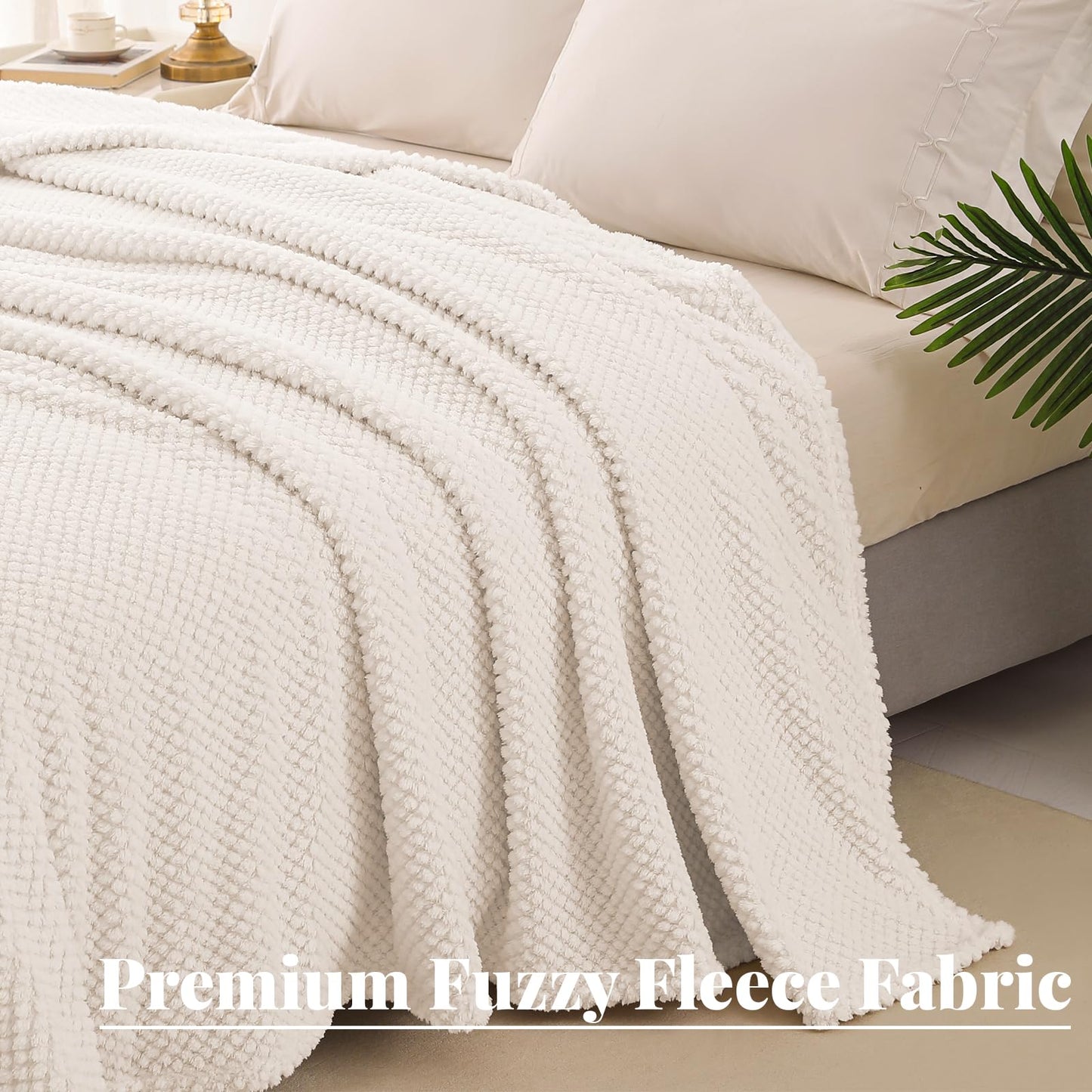Whale Flotilla King Size Fuzzy Fleece Blanket for Bed, 90x104 Inch Fluffy Soft Jacquard Blankets for All Season, Lightweight and Cozy, Ivory