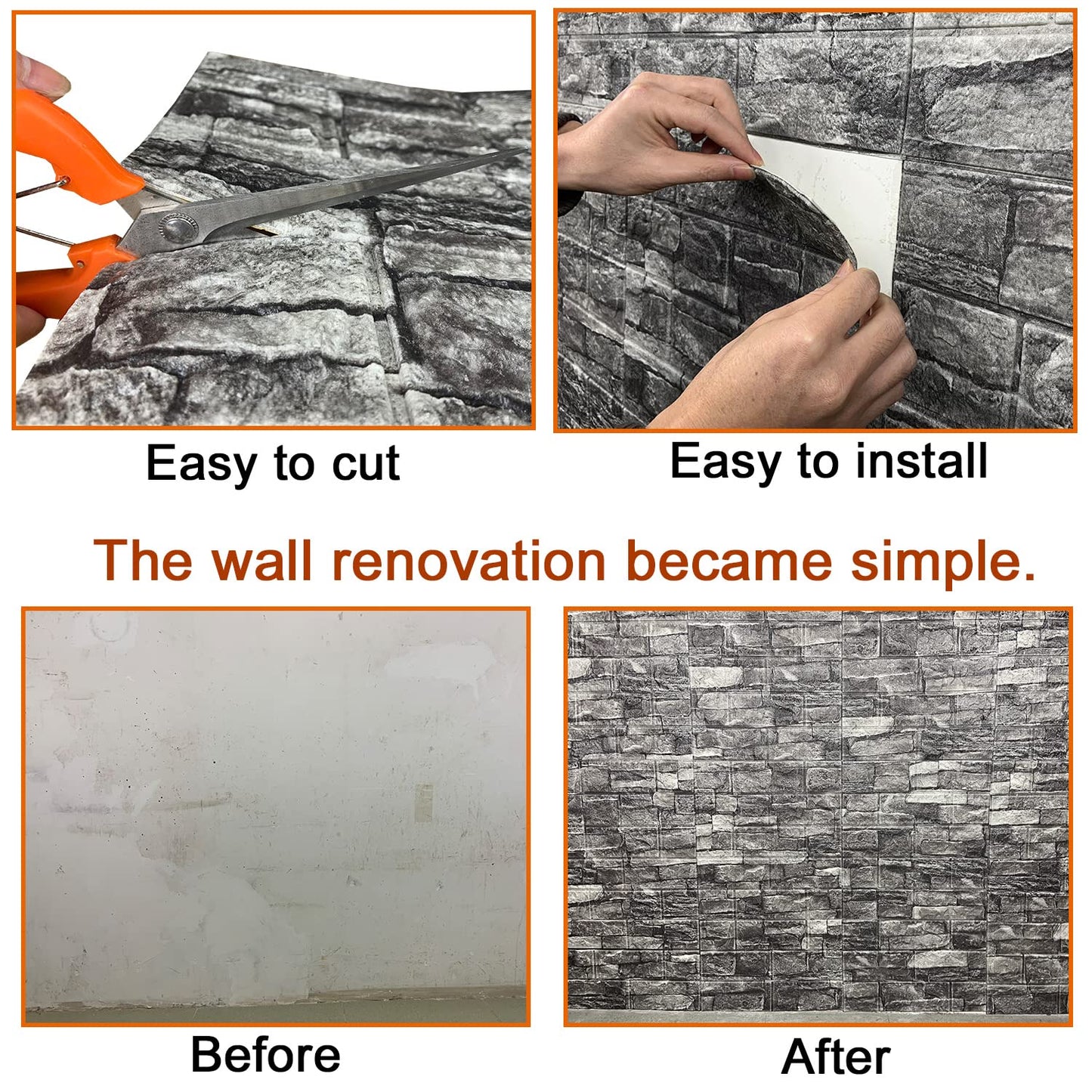 20PCS 3D Wall Panels Peel and Stick 3D Brick Wallpaper Peel and Stick Faux Stone Wall Panel Foam Brick Self-Adhesive Wallpaper(Rock,20pcs)