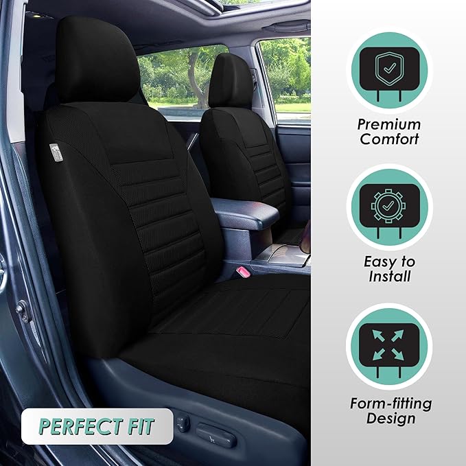 FH Group Automotive Car Seat Covers Front Set Premium 3D Air Mesh Front Seat Covers, Airbag Compatible Universal Fit Interior Accessories for Cars Trucks and SUVs - Black