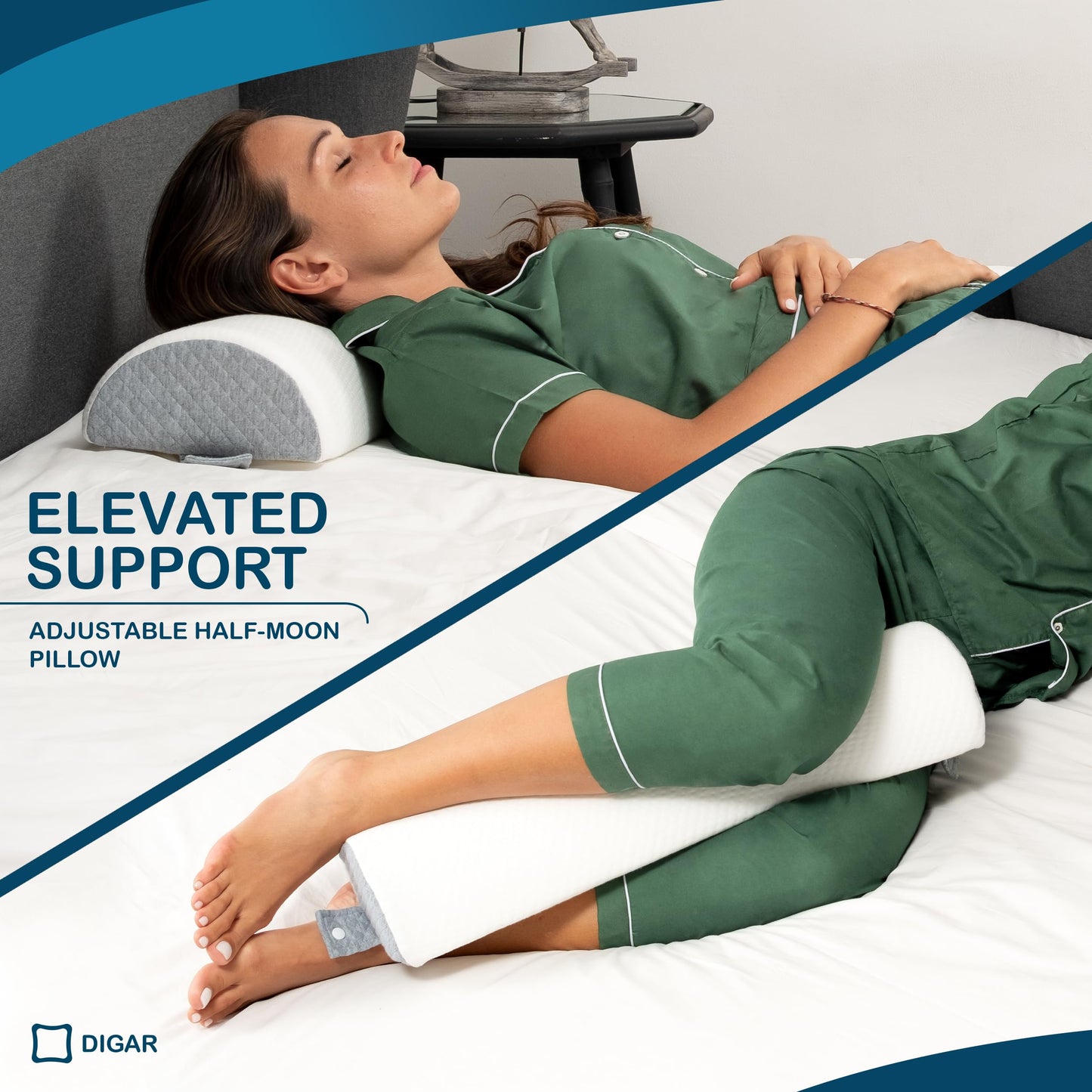 DIGAR Bed Wedge Pillow 12 inch | Memory Foam Wedge Pillow for Sleeping | Triangle Pillow Wedge | Acid Reflux Pillow | Post-Surgery Support Cushion | Back, Head, Knee, Elbow Support | Pregnancy Pillow