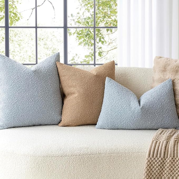 Foindtower Decorative Textured Boucle Throw Pillow Covers Accent Solid Pillow Cases Neutral Soft Cozy Couch Cushion Case for Chair Sofa Bedroom Living Room Home Decor 26 x 26 Inch,Taupe Khaki Camel