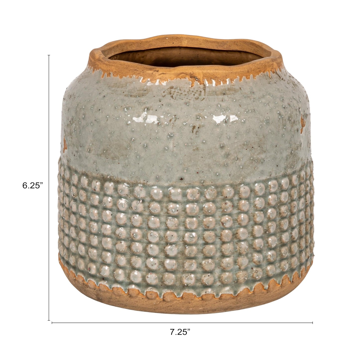 Creative Co-Op Round Terra-Cotta Hobnail Planter Vase with Heavily Distressed Finish, Grey