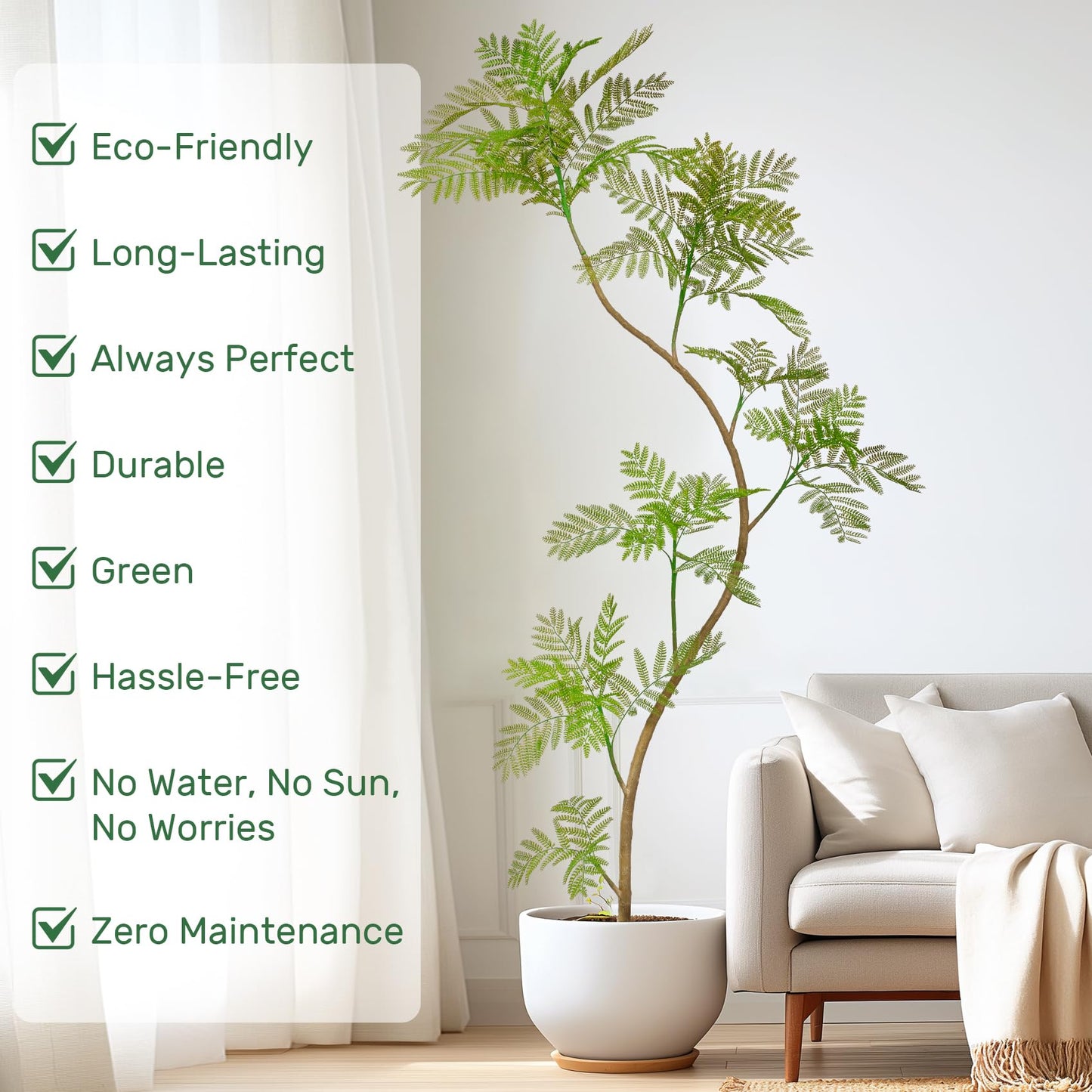 Bailikang 7.9FT Artificial Tree Fake Jacaranda Tree,Faux Tall Tree Lifelike Green Leaves Large Plants Indoor Fake Trees for Home Decor