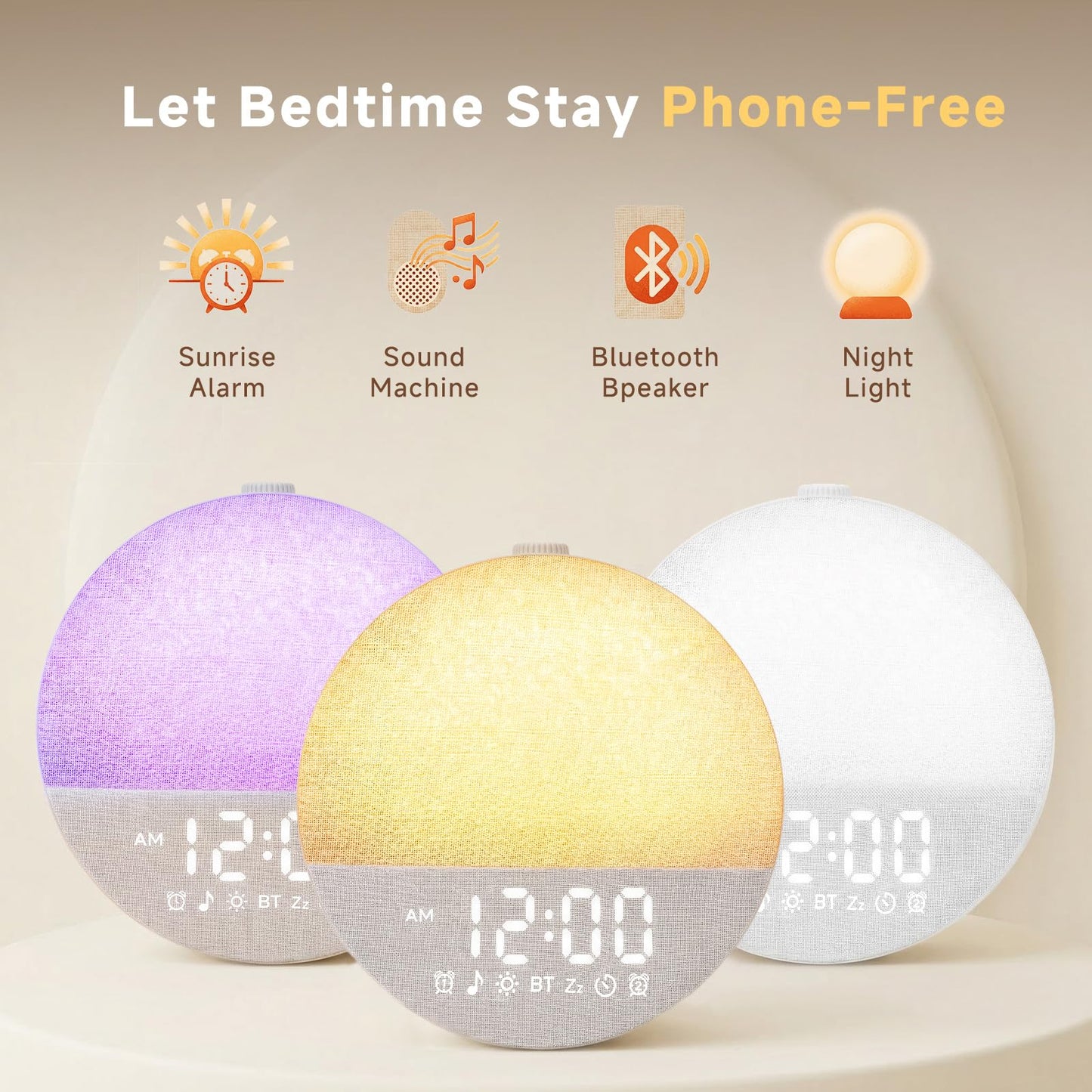 Geuuap Sunrise Alarm Clock White Noise Machine | Natural Wake-Up Light for Bedroom with 30 Soothing Sleep Aids, Bluetooth Speaker, Dimmable Clock, Screen-Free Design for Baby Adults Kids-Grey