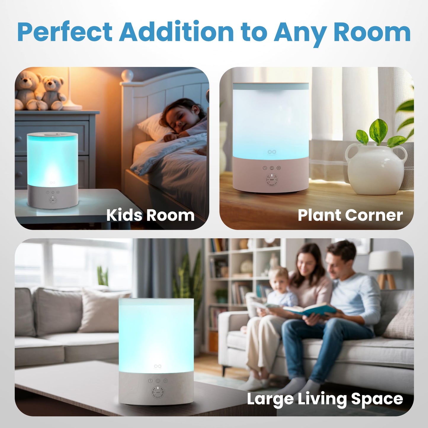 Everlasting Comfort 2.5L Top Fill Humidifier for Bedroom – Quiet, Easy to Fill & Clean, 24HR Runtime, Night Lights, Timer, Ultrasonic Cool Mist, Auto Shut-Off for Indoor Use - White