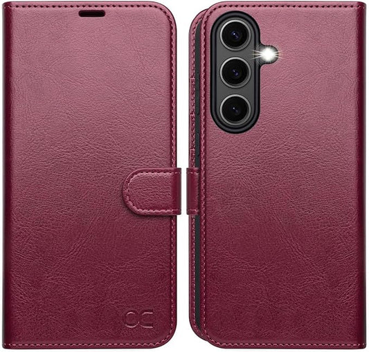OCASE Compatible with Galaxy S25 Wallet Case, PU Leather Flip Folio Case with Card Holders RFID Blocking Kickstand [Shockproof TPU Inner Shell] Protective Phone Cover 6.2 Inch 2025, Burgundy