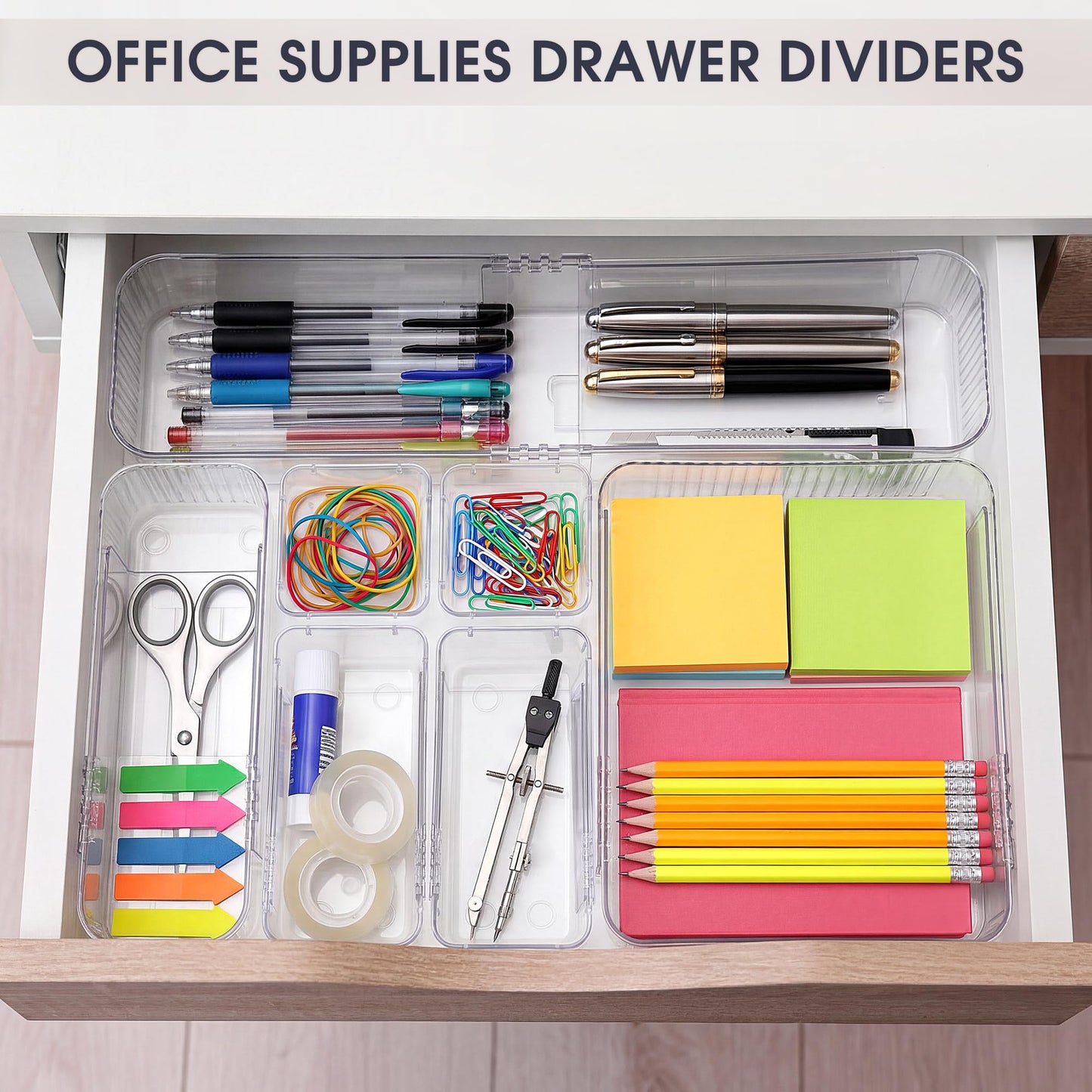 Aneco 25 Pieces Extendable Clear Drawer Organizer Adjustable Vanity Storage Box 4-Size Desk Drawer Divider Acrylic Storage Bins for Makeup, Cosmetic, Jewelries, Bedroom Kitchen Utensils Gadgets