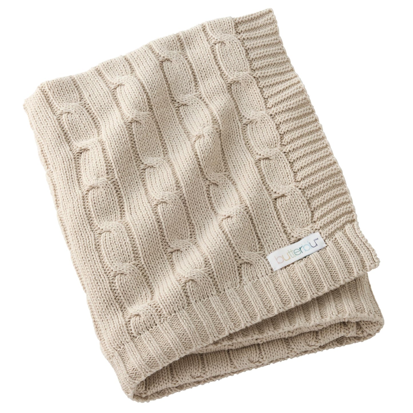 Butterblu Sparrow Sweater Knit Receiving Baby Blanket 100% Organic Cotton Nursery Blanket for Newborn Girls, Boys, Sand, One Size