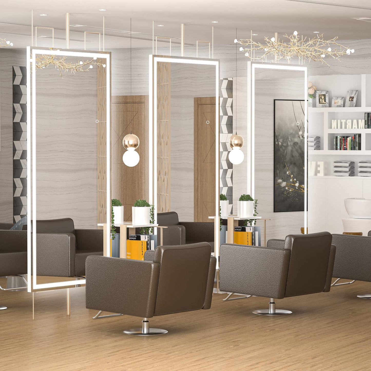 Hasipu Full Length Mirror with Lights, 71" x 32" LED Lighted Floor Standing, Full Body Dressing Hanging Mounted Mirror, Tempered Glass, Square White