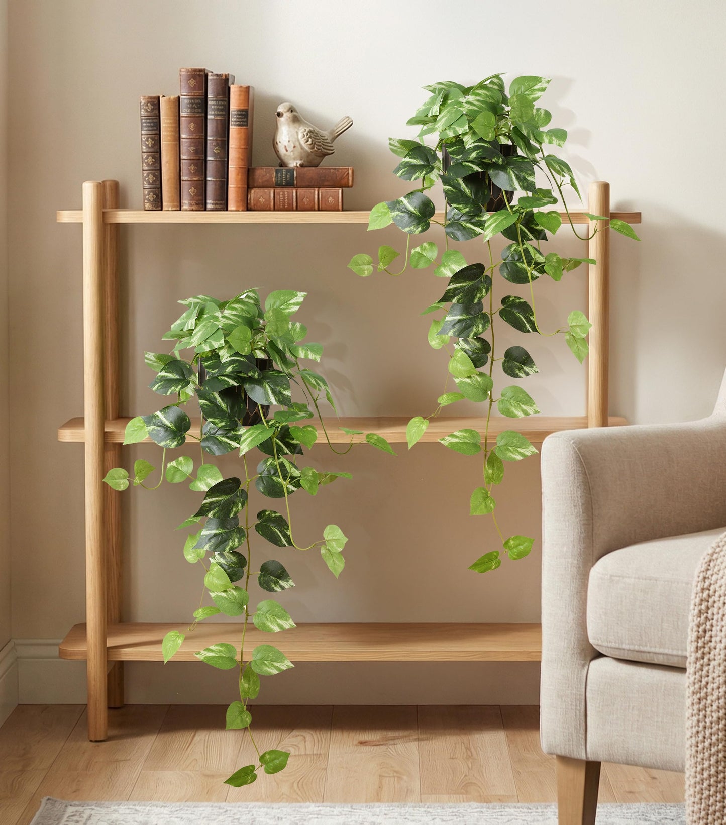 FancyPlus Fake Plants 2 Pcs Faux Pothos Plants Potted Indoor Artificial Hanging Plants Realistic Fake Greenery Table Desk Bathroom Office Bedroom Living Room Shelf Modern Farmhouse Decor Outdoor