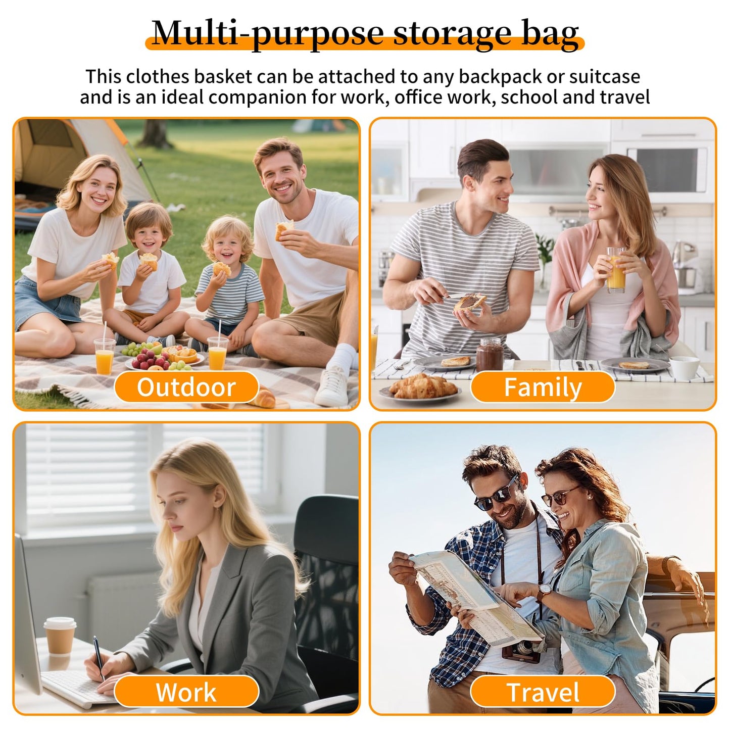 Portable Foldable Laundry Hamper with Soft Handle, 47L Collapsible Fabric Laundry Basket, Waterproof Storage Tote for Seniors, Dorm, Camping, Hanging