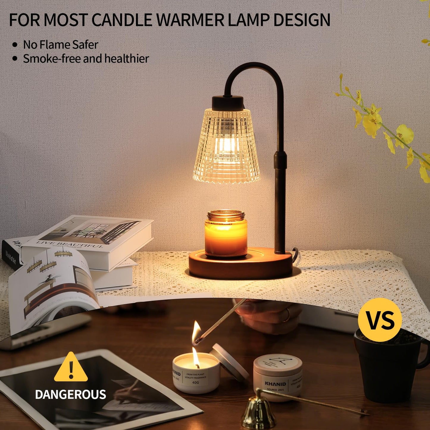 MEIXISUE Black Candle Warmer Lamp WithTimer and Dimmer,Fragrance Electric Wax Melt Warmer with 2 Bulbs,Scented Jar Lamp,Mother's Day/Birthday/Gifts Christmas for Mom/Wife,Home Decor,Adjustable Height