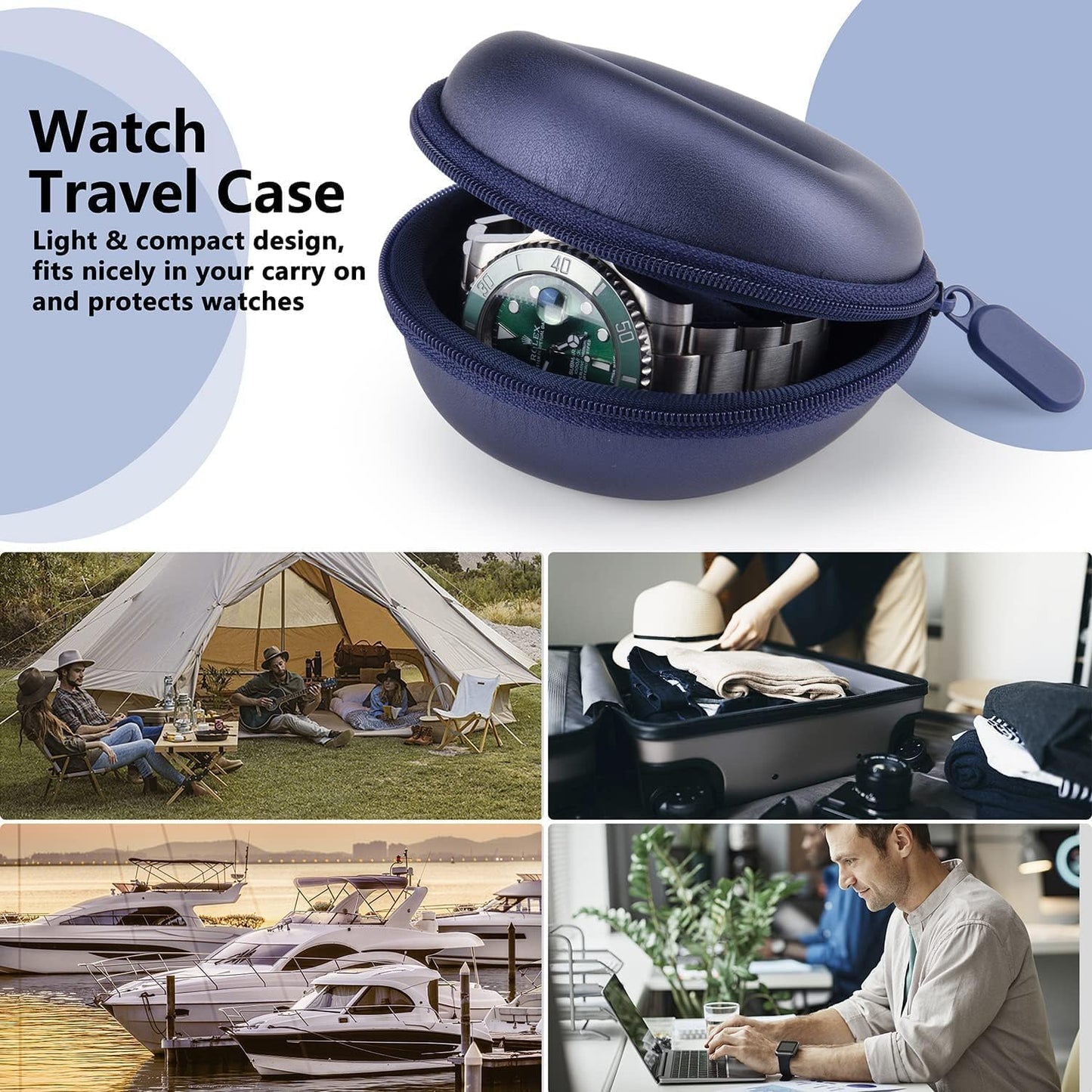 HELMDY Travel Watch Case Single Box for Men,Portable Watch Organizer Holder