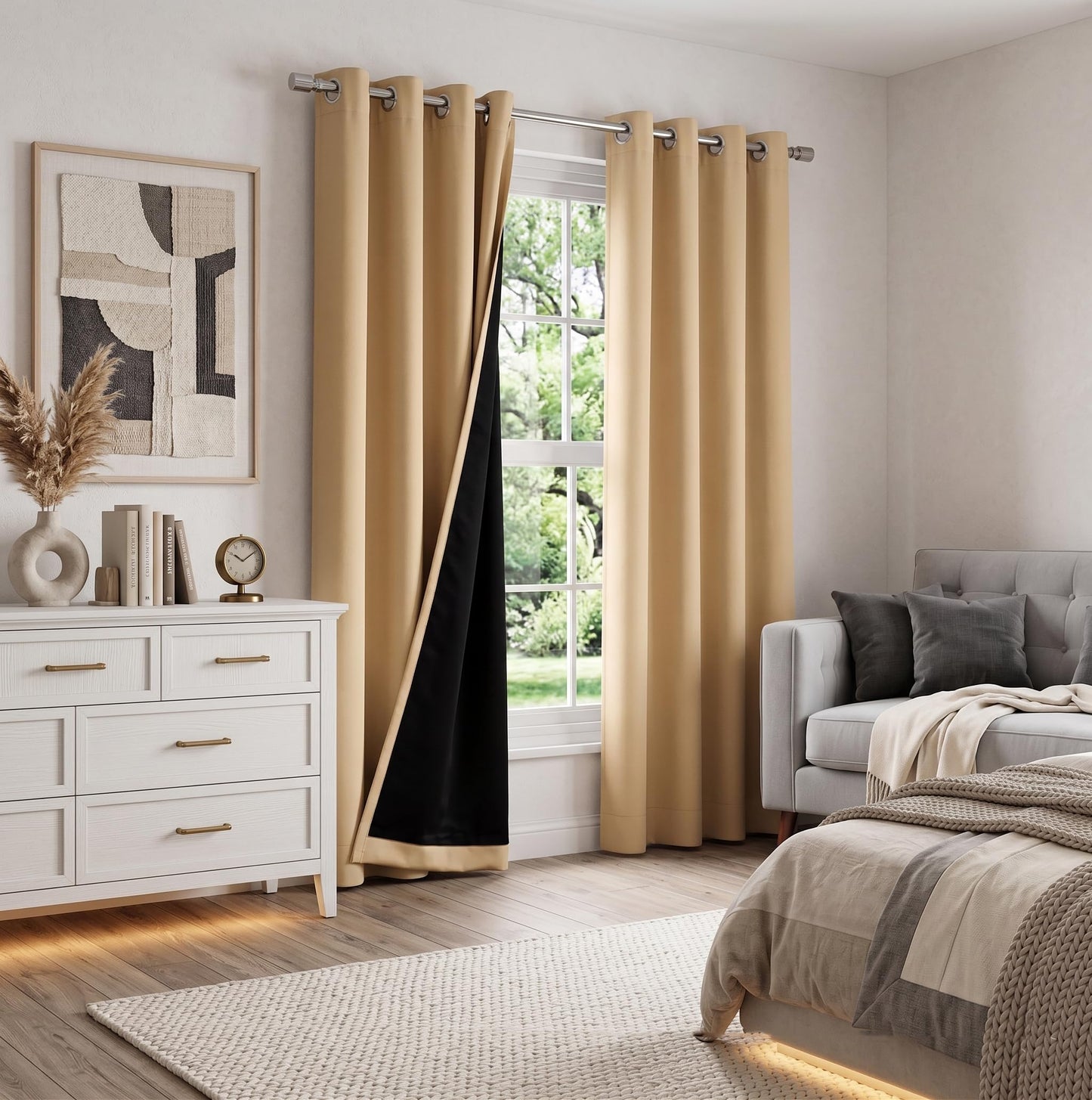 Candy Cottons Blackout Curtains for Bedroom and Living Room, Bedroom Decor, Black Liner for 100% Blackout, Thermal Insulated, Built with Stainless Steel Grommet, Easy Installation, Grey, 52x54