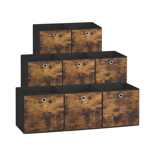 SONGMICS Storage Cubes, Set of 8 Storage Bins, Foldable Fabric Storage Boxes, 10.2 x 10.2 x 11 Inches, Fit Cube Storage Unit, for Clothes, Bedroom, Living Room, Rustic Brown and Ink Black URFB826B01