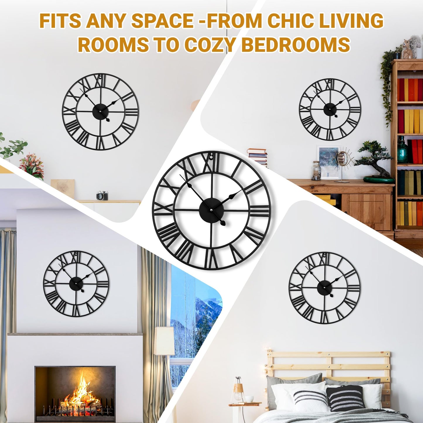 Blorple 16inch/40cm Wall Clocks Battery Operated,Wall Clocks for Living Room Decor, Bedroom,Office,Bathroom,Silent,Large Wall Clock for Home and Kitchen,Farmhouse (Iron Roman Numerals, 16 inches)
