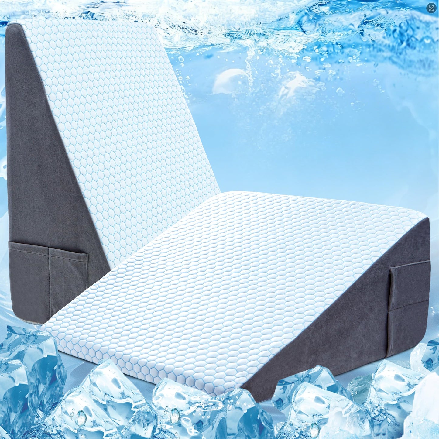 WOLKI Cooling Wedge Pillow for Sleeping - 12 Inch Bed Wedge Pillows for Acid Reflux Relief, After Surgery, Snoring Aid - Bed Wedge Pillow for Headboard - Elevated Triangle Pillow for Back, Leg Support