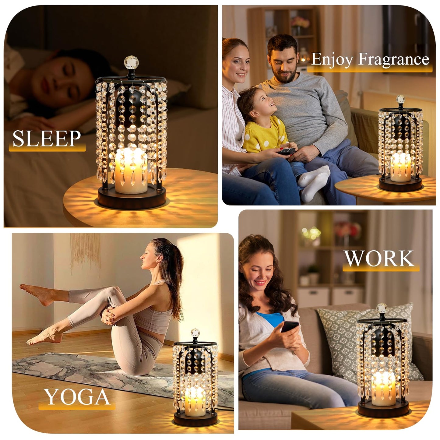 KunruiTAI Candle Warmer Lamp with Timer and Dimmer - Electric Candle Warmer,Crystal Candle Lamp for Bedroom Decor, Flameless Scented Candle Light Warmer,House Warming Gifts New Home for Women