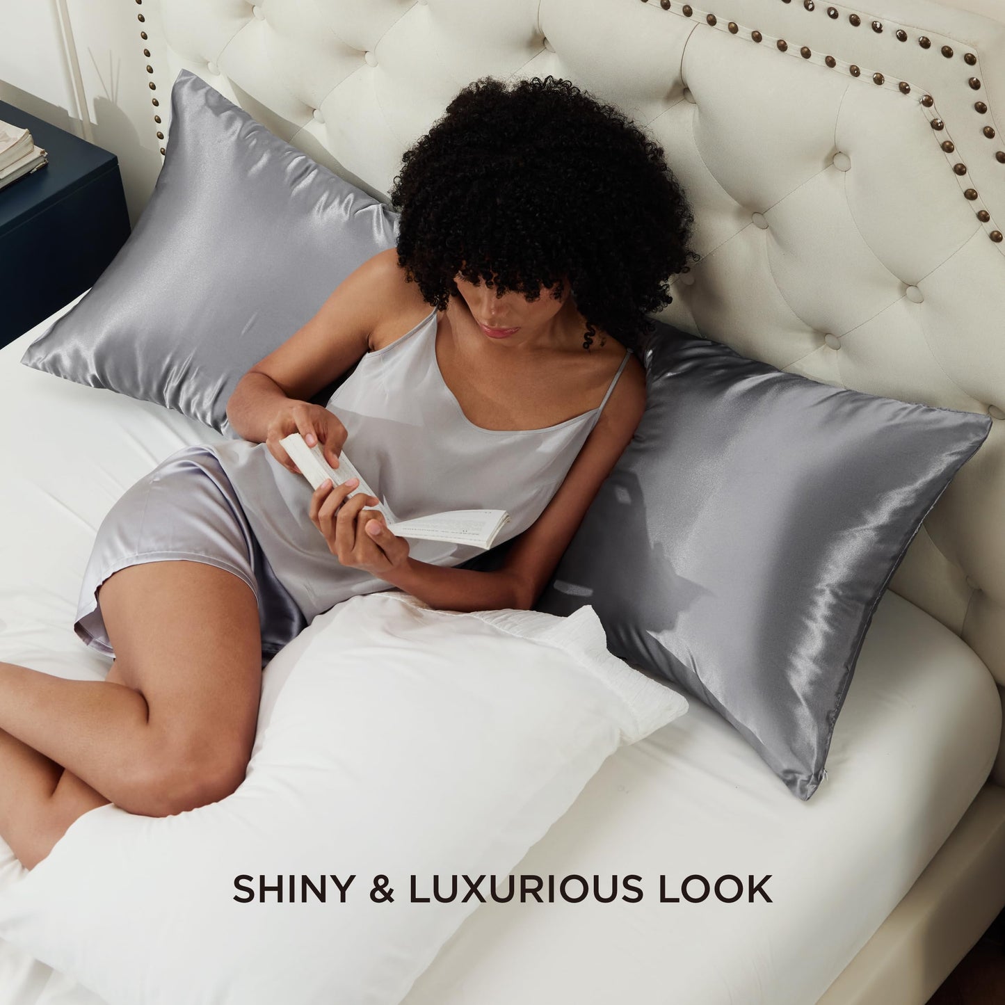 Bedsure Satin Body Pillow Pillowcase, Similar to Silk Body Pillow Cover with Zipper, Soft & Breathable Long Pillow Case, Cooling & Silky Long Pillowcase for Hair and Skin, Dark Grey, 20x54 Inches