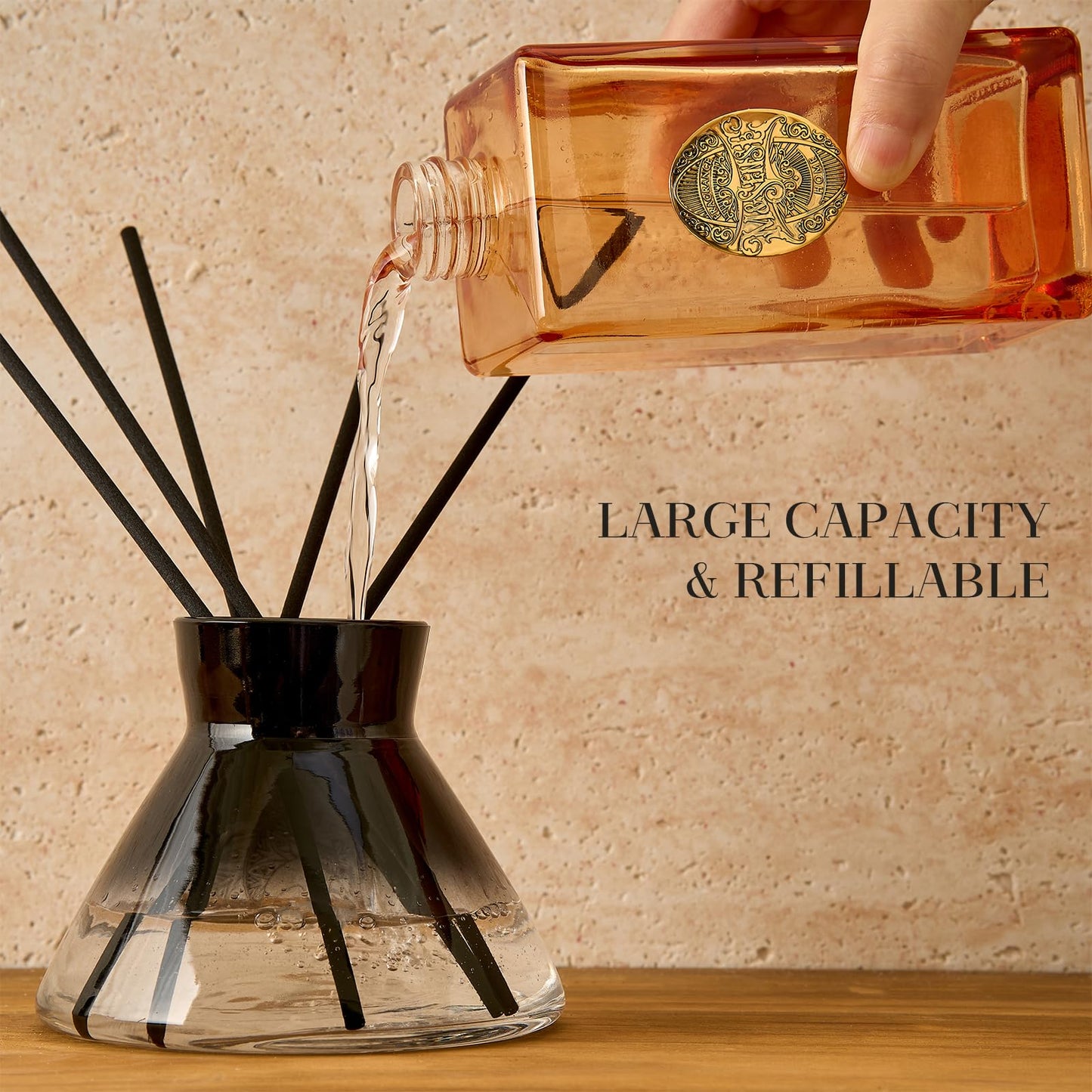 M&SENSE 6.3 oz Large Reed Diffuser Set | Tobacco Teakwood Scent Oil Diffuser with Sticks | Hotel Collection Non-Toxic Essential Oil |for Bedroom Bathroom Living Room