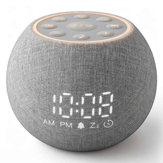 Zarler Sound Machine Alarm Clock for Bedroom, White Noise Machine Soothing Sounds for Sleep, Gentle Alarms for Wake Up, Dimmable Clock Display, Ambient Night Light, Plug in Bedside for Sleeping Adults