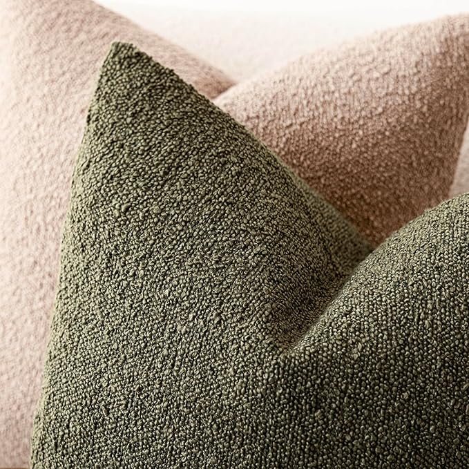 Foindtower Decorative Textured Boucle Throw Pillow Covers Accent Solid Lumbar Pillow Cases Neutral Soft Cozy Couch Cushion Case for Chair Sofa Bedroom Living Room Home Decor 12x20 Inch,1PC,Moss Green