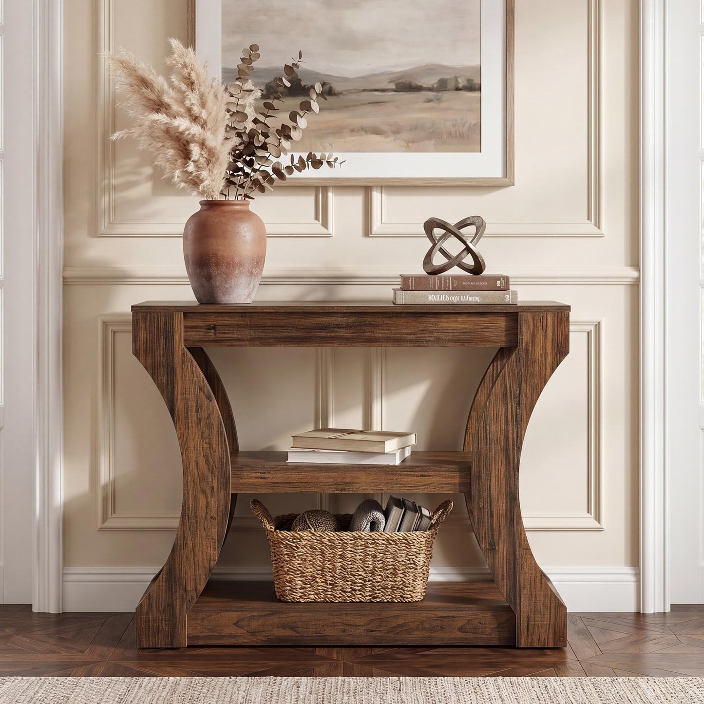 Console Table with Storage Shelves, 41.3" Wood Grain Narrow Entryway Table
