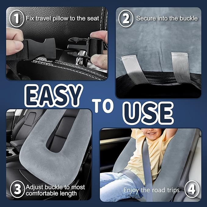 Car Pillow for Kids, Car Pillow, Travel Pillow Cushion for Car and Adults, Support Head and Neck on Road Trips, Grey