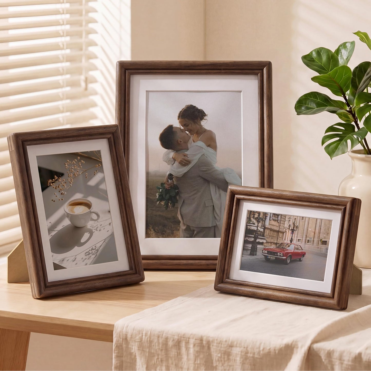 5x7 Picture Frame with Mat for 4x6, USA-Sourced Walnut Wood Handcrafted Rounded Corner with HD Tempered Glass, 5 x 7 Photo Frames Gallery Wall & Tabletop, Vertically or Horizontally, 2 Pack