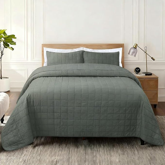100% Cotton Quilt Sets Queen Size- Soft Lightweight Quilt Bedding Set for Bedroom Decor- Bedspread in Geometric Pattern with 2 Pillow Shams for All Season, 90x98 inches