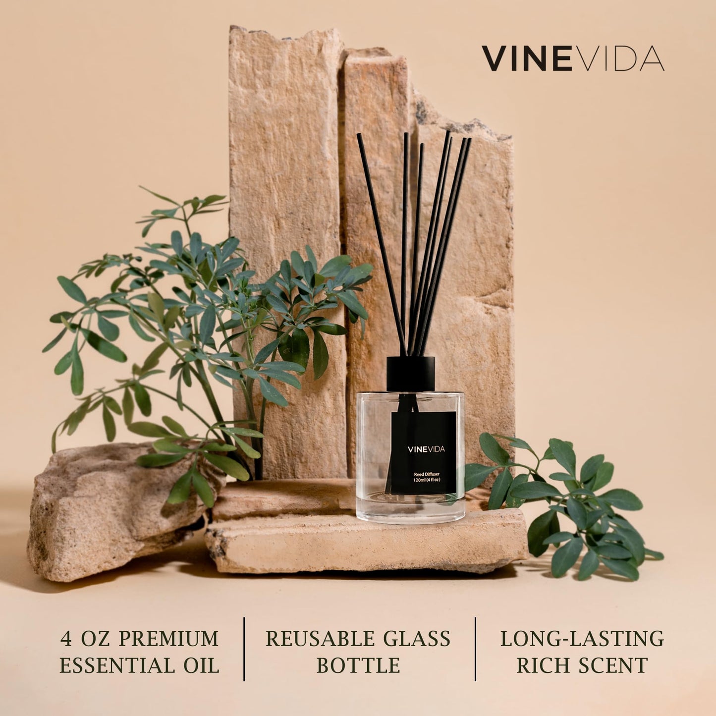 VINEVIDA Reed Diffuser for Home & Bathroom | Long-Lasting Scent Sticks Set | Oil Stick Diffuser | Bathroom Scent - Room Fragrance No. 1304 - Inspired by: Santal