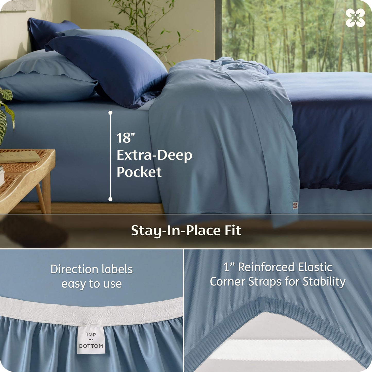 Bedsure 100% Organically Grown Bamboo Viscose Queen Sheet Set | Cooling Bedsheets for Hot Sleepers | Luxury Silky Soft PureWoven | 18" Deep Pocket with Corner Straps | Oeko-Tex [Mineral Blue]