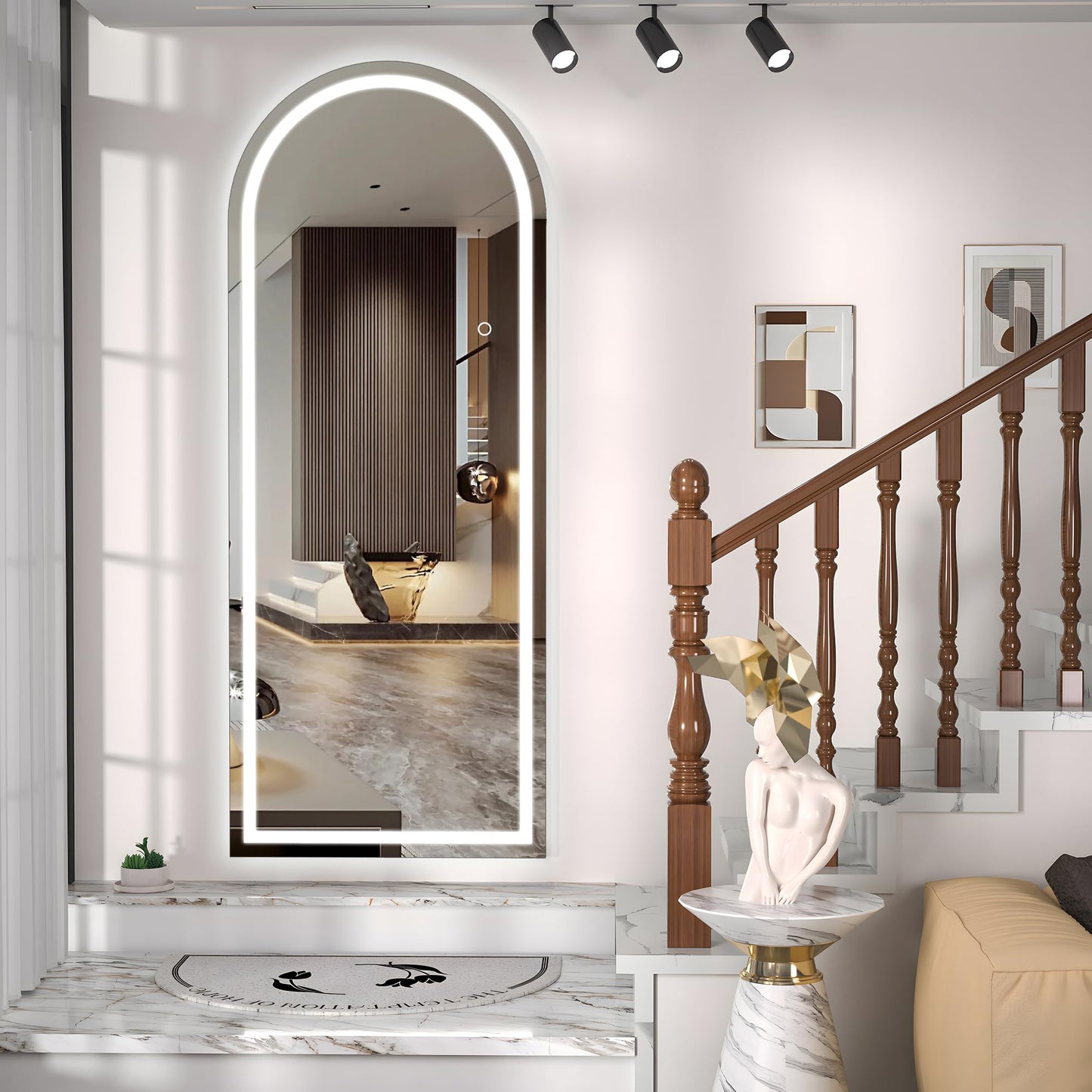 Hasipu 95" X 40" Full Length Mirror with Lights, Aluminum Frame Arch Led Mirror Full Length and 3 Colors Temperatures & Brightness Adjustable