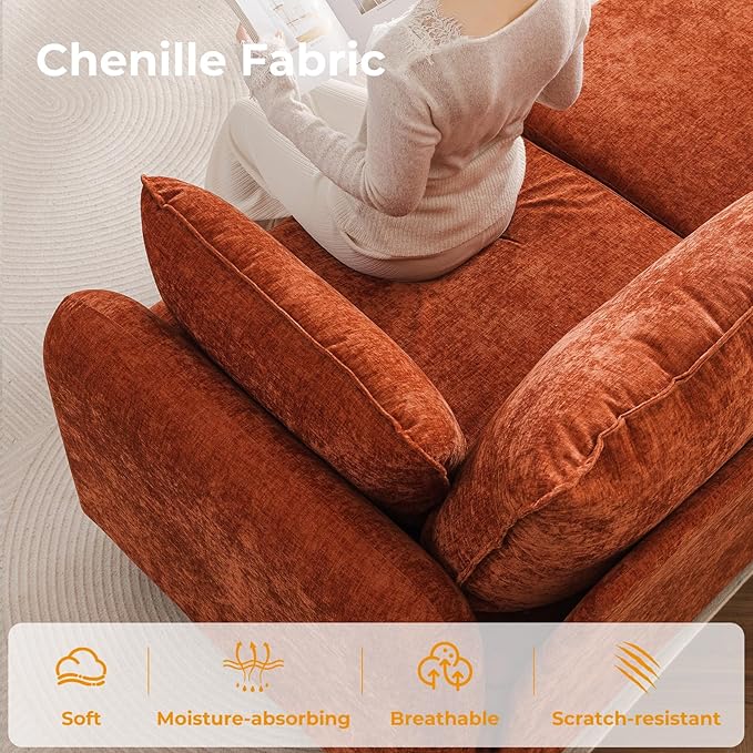 73'' Loveseat Sofa with Seats Storage, Modular Sectional Sofa with Movable Ottoman,Oversized Comfy Couches with Deep Seat,7.8'' Cushion,Couch for Living Room,Bedroom,Chenille,Orange