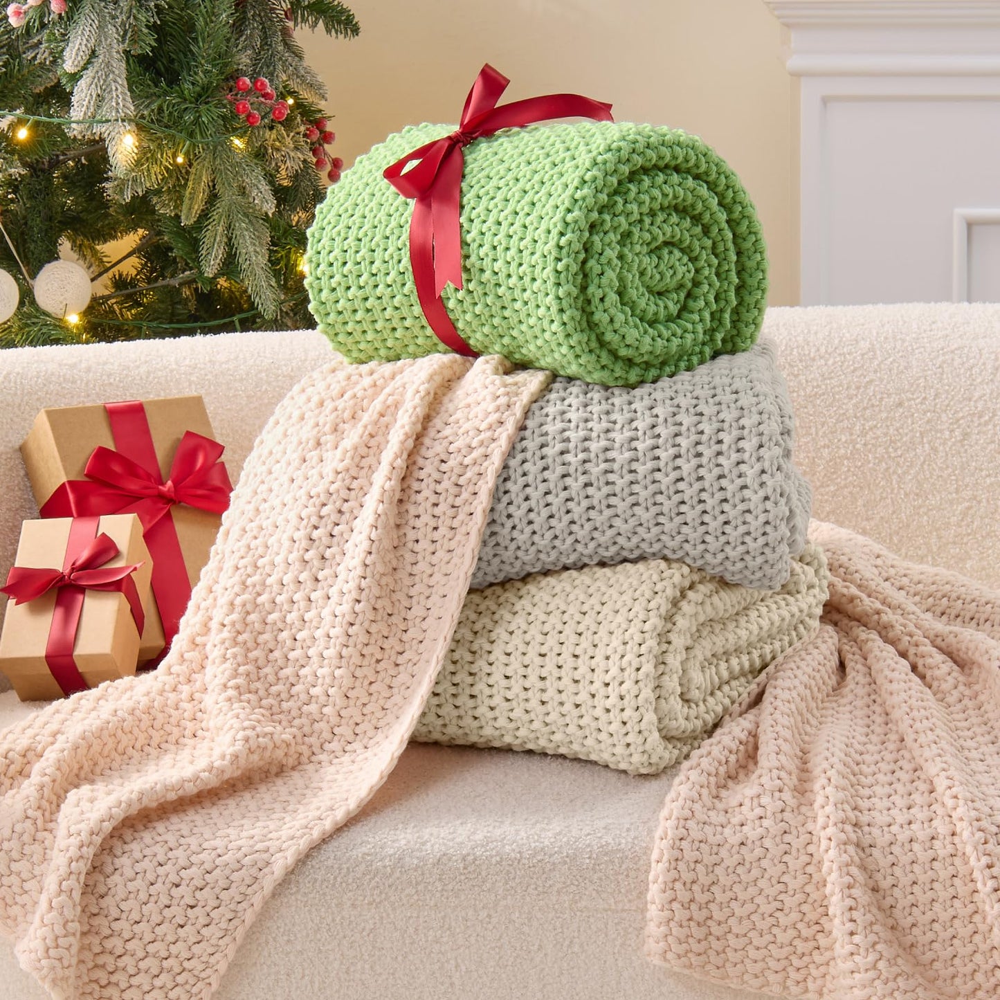 BEDELITE Cozy Chunky Cable Knit Throw Blanket for Couch