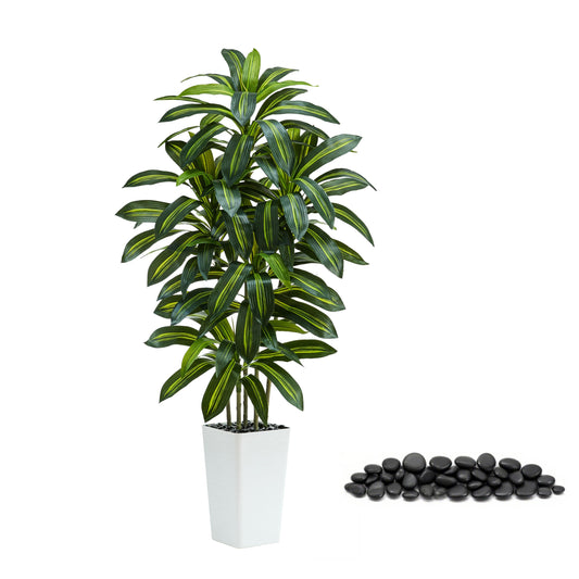TNGGNT Artificial Dracaena Tree：5FT Faux Silk Tropical Yucca Floor Trees Realistic Fake Green Plant with Natural Wood Trunk & Lifelike Leaves for Home Office Decor Indoor & Outdoor (5FT,1-Pack,White)